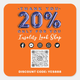 20 % Rabatt auf den QR CODE-Logo-Rabatt für Blue O Quadratischer Aufkleber