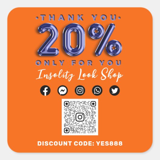 20 % Rabatt auf den QR CODE-Logo-Rabatt für Blue O Quadratischer Aufkleber (Vorderseite)