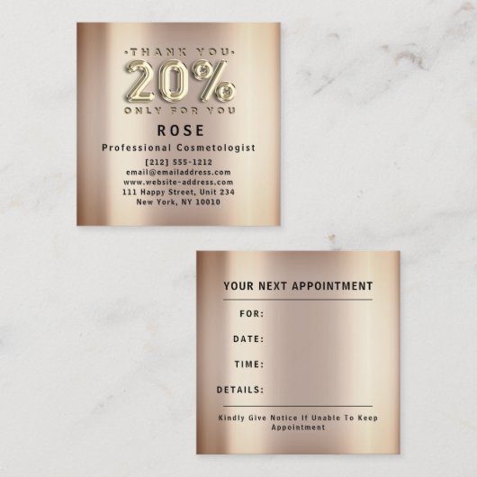 20% Rabatt Logos Danke Rose Gold Terminkarte (Vorne/Hinten)