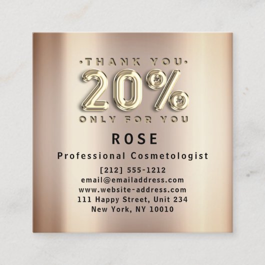 20% Rabatt Logos Danke Rose Gold Terminkarte (Vorderseite)