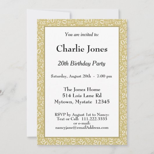 20 - Random Number Pattern Gold/White 20. Veransta Einladung (Vorderseite)