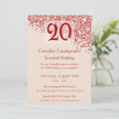 20. Ruby Red Glitter Champagner Geburtstag Einladung (Stehend Vorderseite)