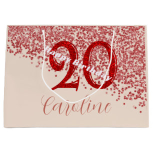 20. Ruby Red Glitter Champagner Geburtstag Große Geschenktüte