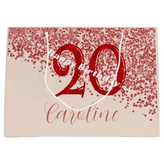 20. Ruby Red Glitter Champagner Geburtstag Große Geschenktüte (Vorderseite)