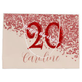 20. Ruby Red Glitter Champagner Geburtstag Große Geschenktüte (Rückseite)