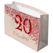 20. Ruby Red Glitter Champagner Geburtstag Große Geschenktüte (Rückseite Schrägansicht)