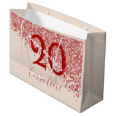20. Ruby Red Glitter Champagner Geburtstag Große Geschenktüte (Vorderseite Schrägansicht)