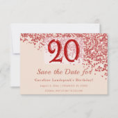 20. Ruby Red Glitter Champagner Save the Date (Vorderseite)