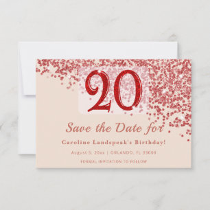 20. Ruby Red Glitter Champagner Save the Date 
