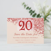 20. Ruby Red Glitter Champagner Save the Date (Stehend Vorderseite)