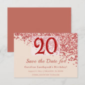20. Ruby Red Glitter Champagner Save the Date (Vorne/Hinten)
