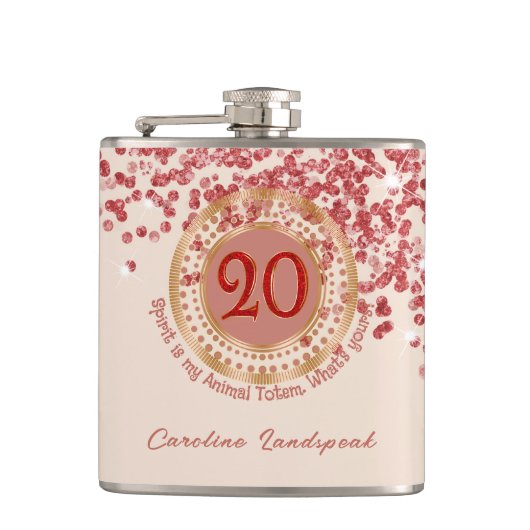 20. Ruby Red Glitter Geburtstag Lustige Zitate Flachmann (Vorderseite)