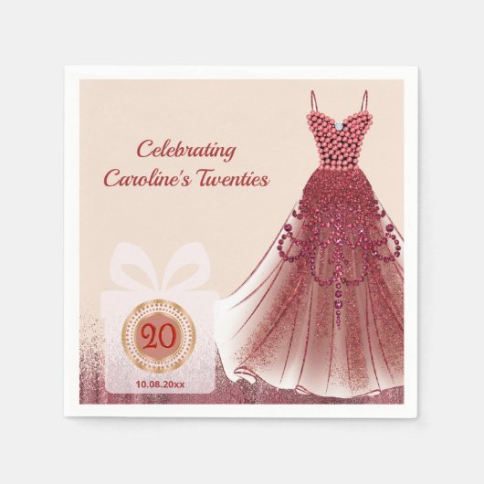 20. Ruby Red Glitter Geburtstag Luxus Serviette (Vorderseite)