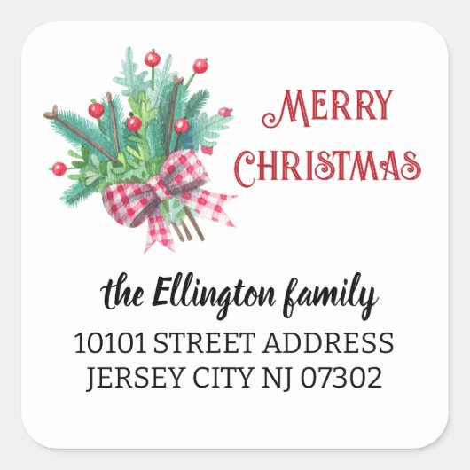 20 Rücksendeadresse Weihnachten durch Branchen & B Quadratischer Aufkleber (Vorderseite)