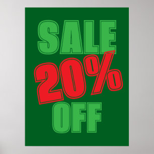 20% Sale Schild, Grün und Rot Christmas Sale Poster