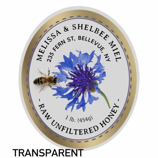 20 Small Jar Oval Blue Blume Honey Label und Biene