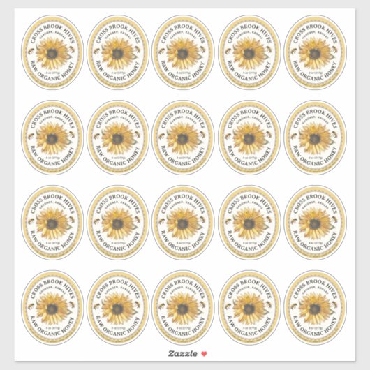 20 Small Jar Oval Sunflower Honey Label mit Biene (Blatt)