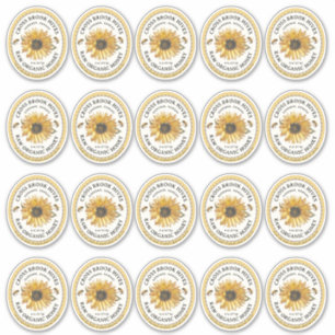 20 Small Jar Oval Sunflower Honey Label mit Biene