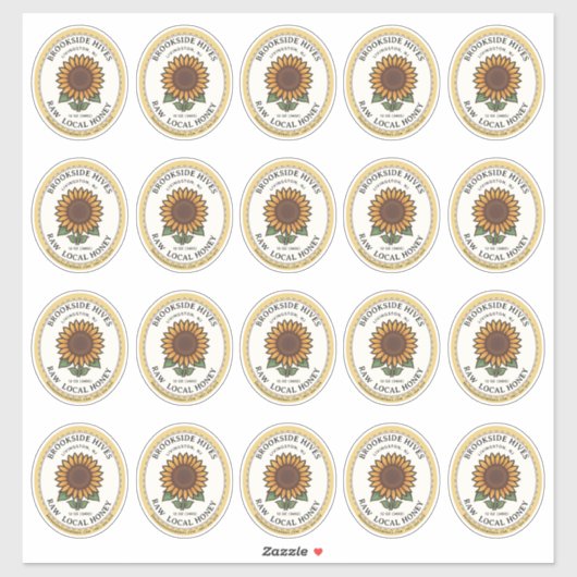 20 Small Jar Oval Sunflower Honey Labels (Blatt)