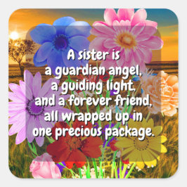 (20 Stk.) Elegante Blume & Sister Quote | Besonder Quadratischer Aufkleber