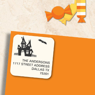 20 Süße schwarze auf cremeweißen Halloween-Adresse Quadratischer Aufkleber