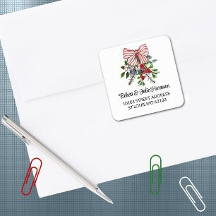 20 Süße Weihnachtsstrauß-Rücksendeadress-Aufkleber Quadratischer Aufkleber
