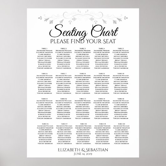 20 Tabelle Einfache elegante Hochzeitskarte Poster (Vorne)