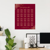 20 Tabelle Elegant Burgundy & Gold Seating Chart Poster (Heimbüro)
