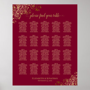 20 Tabelle Elegant Burgundy & Gold Seating Chart Poster