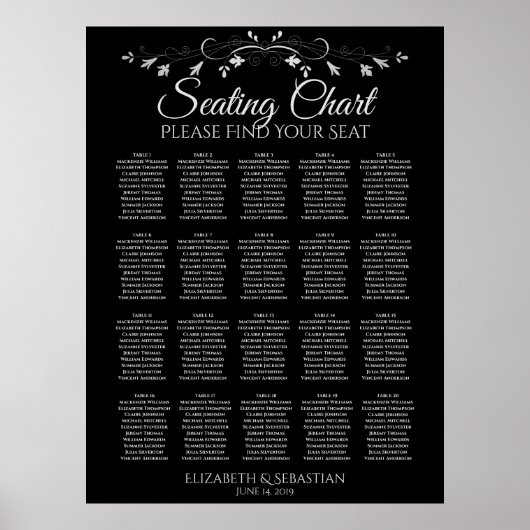 20 Tabelle Elegante schwarze Hochzeitssattelkarte Poster (Vorne)