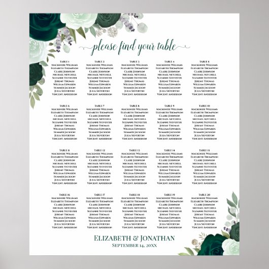 20 Tabelle Emerald Boho Blues Hochzeitstabelle Poster (Vorne)