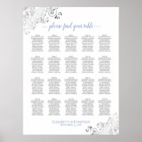 20 Tabelle Frily Wedding Seating Chart White & Blu