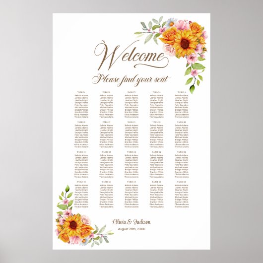 20 Tabelle Gelb Rosa Hochzeitstabelle Poster (Vorne)