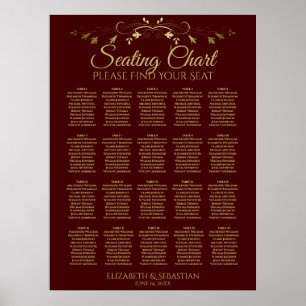 20 Tabelle Gold & Auburn Brown Hochzeitstabelle Poster