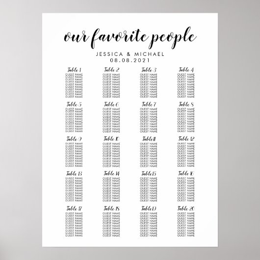 20 Tabelle Große Hochzeitgastsitzkarte Poster (Vorne)