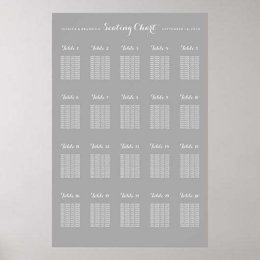 20 Tabelle Große Hochzeitstabelle - Jede Farbe Poster (Vorne)