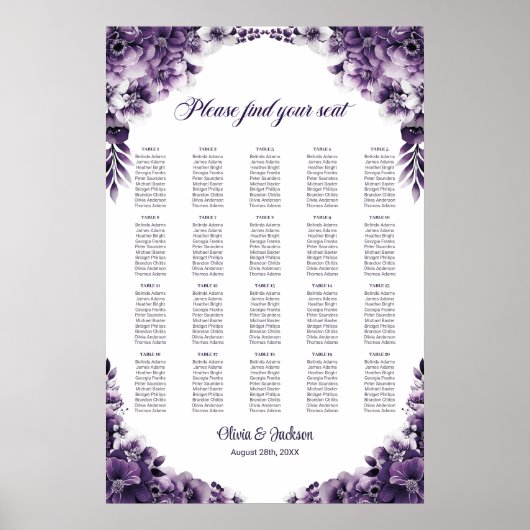 20 Tabelle Lila Blumenübersicht Poster (Vorne)