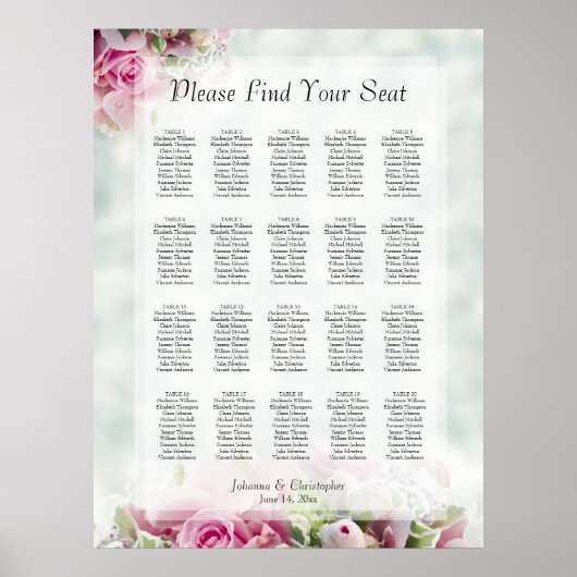 20 Tabelle Rosenrosen Hochzeitstabelle Poster (Vorne)