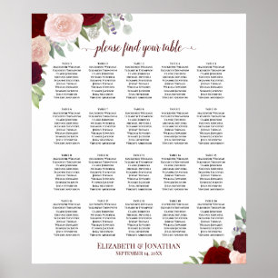 20 Tabelle Rot und Rosa Blumenkarte Poster