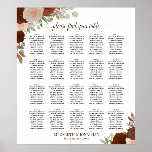 20 Tabelle Rustikale Rose Herbst Hochzeitstabelle Poster (Vorne)