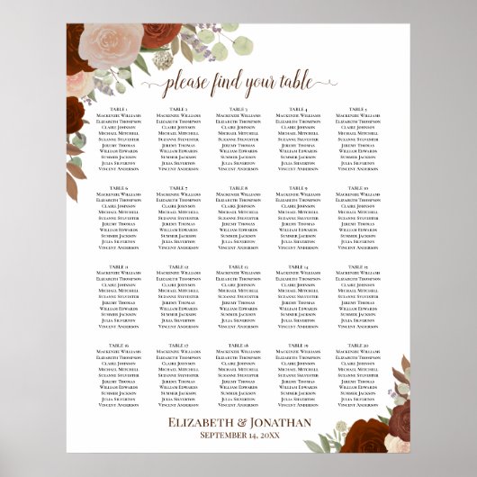 20 Tabelle Rustikale Rose Herbst Hochzeitstabelle Poster (Vorne)
