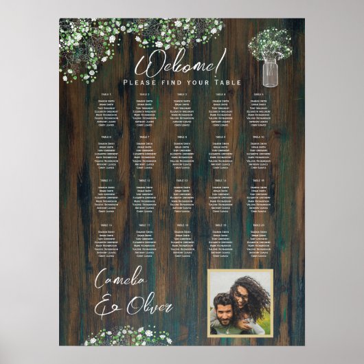 20 Tabelle Rustikales Holz Gypsophila FOTO SITZEND Poster (Vorne)