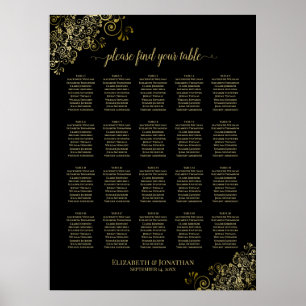 20 Tabelle Schwarz & Gold Frills Hochzeitskarte Poster