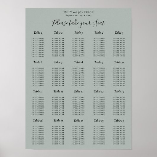 20 Tabelle Sitzdiagramme grün anzeigen Poster (Vorne)