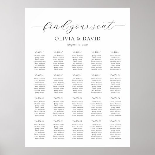 20 Tabellen Einfach Sitzplan finden Poster (Vorne)