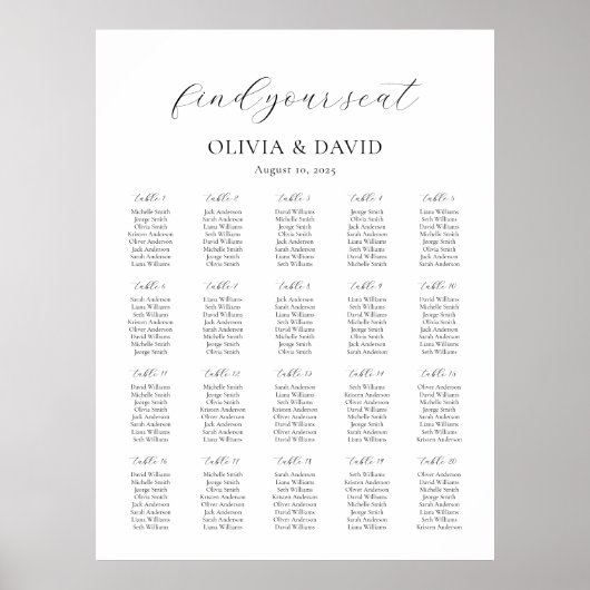 20 Tabellen Einfach Sitzplan finden Poster (Vorne)