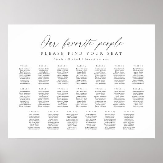 20 Tabellen Unsere Lieblings-Sitzplan Poster (Vorne)