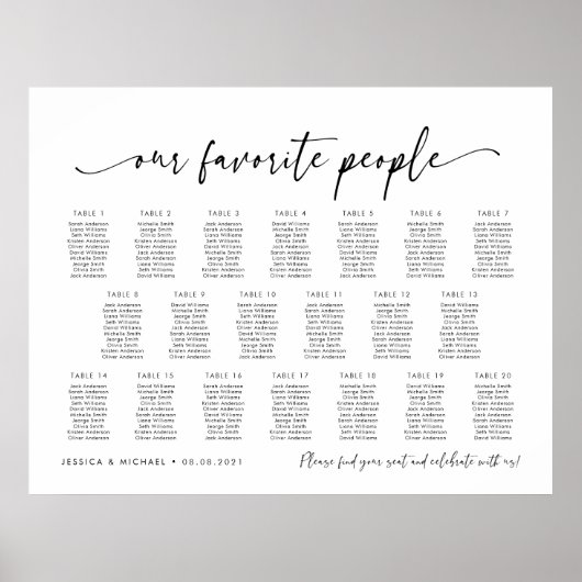 20 Tabellen Unsere Lieblings-Sitzplan Poster (Vorne)