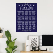 20 Table Elegant Navy Blue Wedding Seating Chart Poster (Heimbüro)