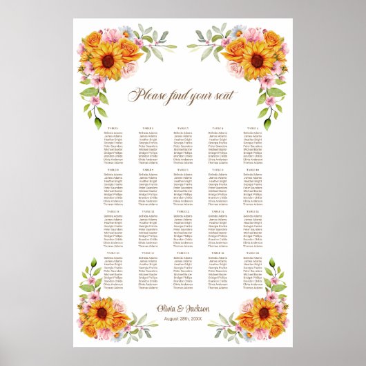 20 Tafelsonnenblume Rose Hochzeitssortierung Poster (Vorne)